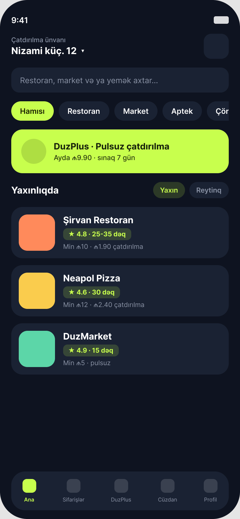 DuzKuryer customer app home