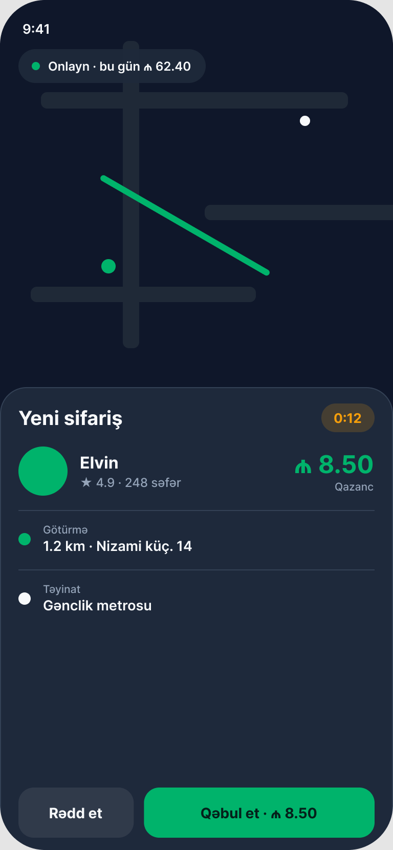 DuzServis driver app — ride offer